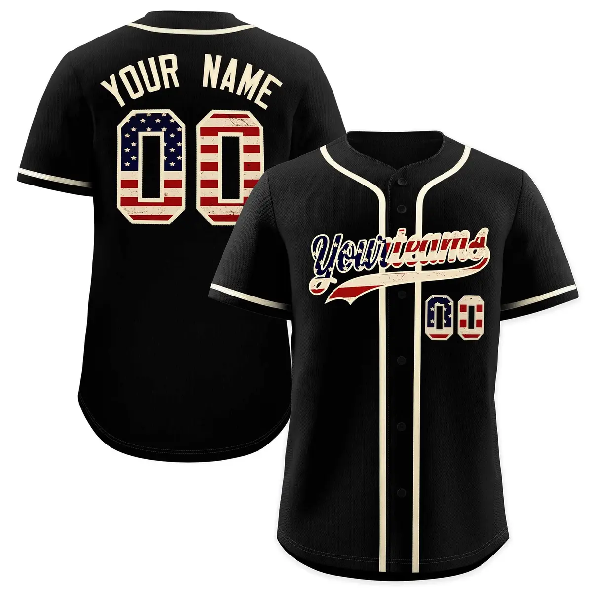 Black Cream Vintage USA Flag Authentic Baseball Jersey