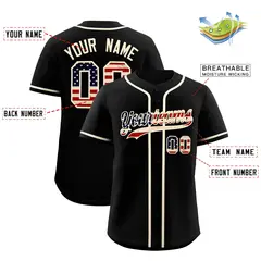 Black Cream Vintage USA Flag Authentic Baseball Jersey 2