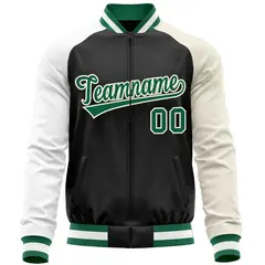Black Cream-White Varsity Full-Zip Raglan Letterman Baseball Jacket 5