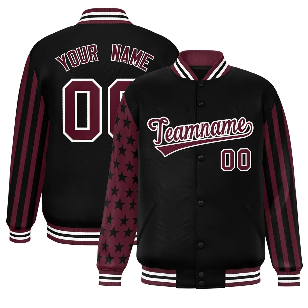 Black Crimson American Flag Varsity Raglan Letterman Jacket
