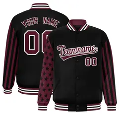 Black Crimson American Flag Varsity Raglan Letterman Jacket