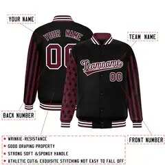 Black Crimson American Flag Varsity Raglan Letterman Jacket 2