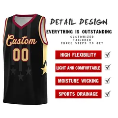 Black Crimson and Khaki Gradient Star Graffiti Basketball Jersey 2