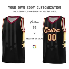 Black Crimson and Khaki Gradient Star Graffiti Basketball Jersey 3