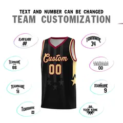 Black Crimson and Khaki Gradient Star Graffiti Basketball Jersey 4