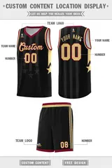 Black Crimson and Khaki Gradient Star Graffiti Basketball Jersey 5