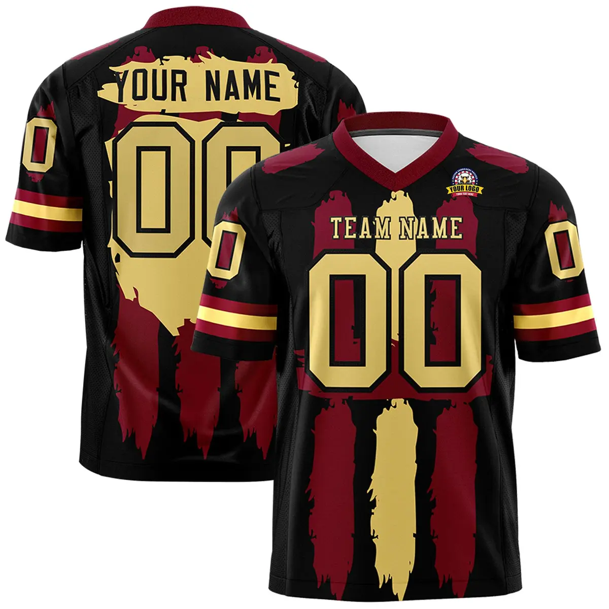 Black Crimson and Khaki Graffiti Flag Football Jersey