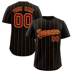 Black Crimson and Yellow Bi-Color Stripes Baseball Jersey 1