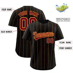 Black Crimson and Yellow Bi-Color Stripes Baseball Jersey 2