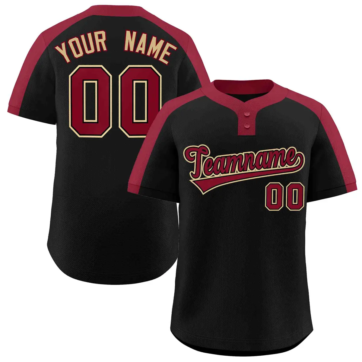Black Crimson-Black Classic Style Two-Button Softball Jersey