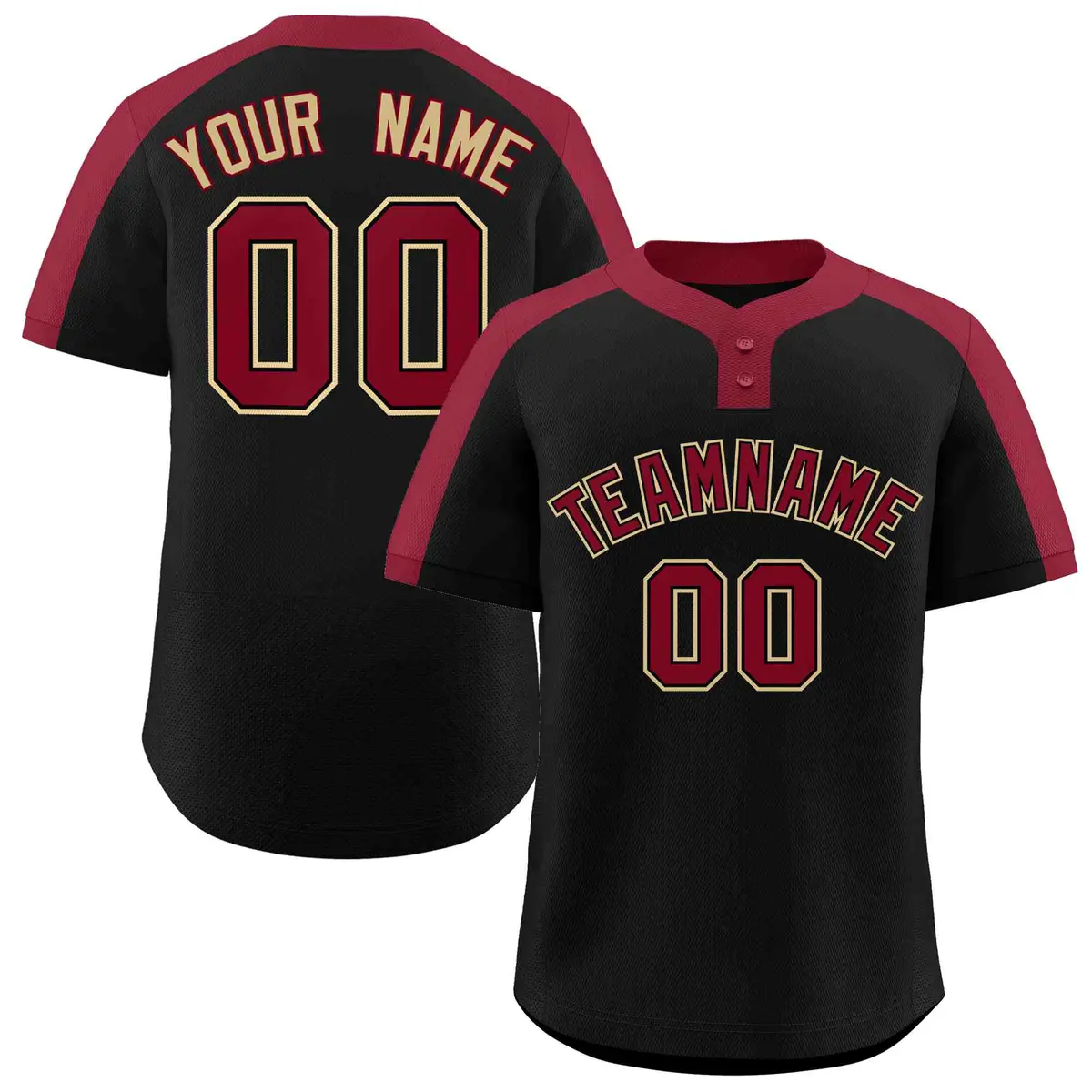Black Crimson-Black Classic Style Two-Button Softball Jersey