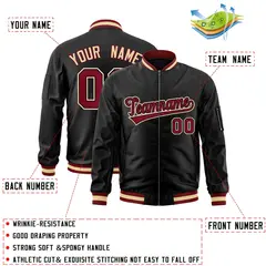 Black Crimson-Black Full-Zip Varsity Letterman Bomber Jacket 3