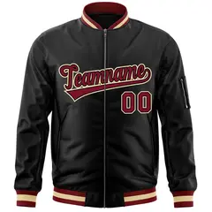 Black Crimson-Black Full-Zip Varsity Letterman Bomber Jacket 4