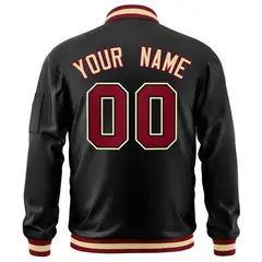 Black Crimson-Black Full-Zip Varsity Letterman Bomber Jacket 5