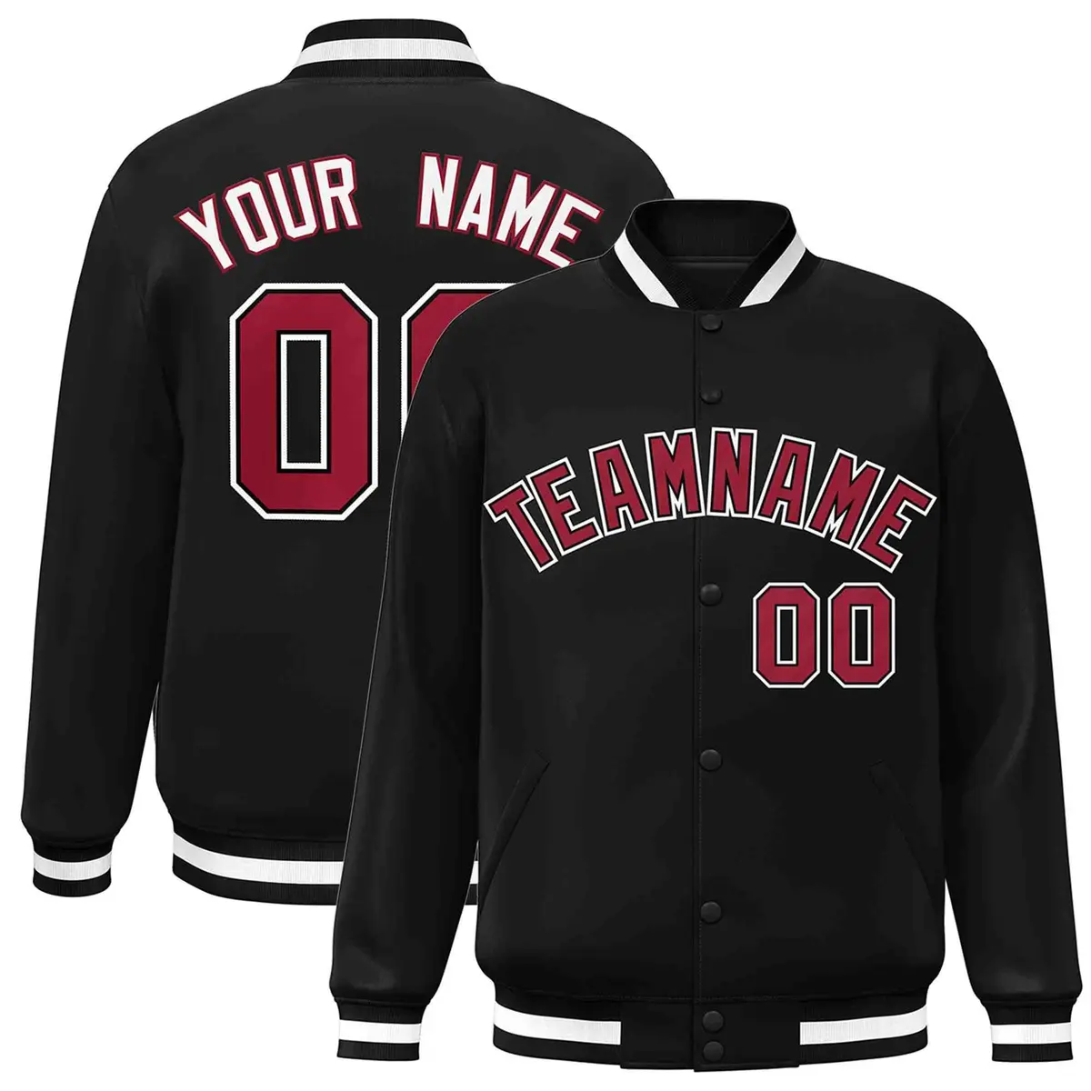 Black Crimson-Black Varsity Full-Snap Letterman Jacket