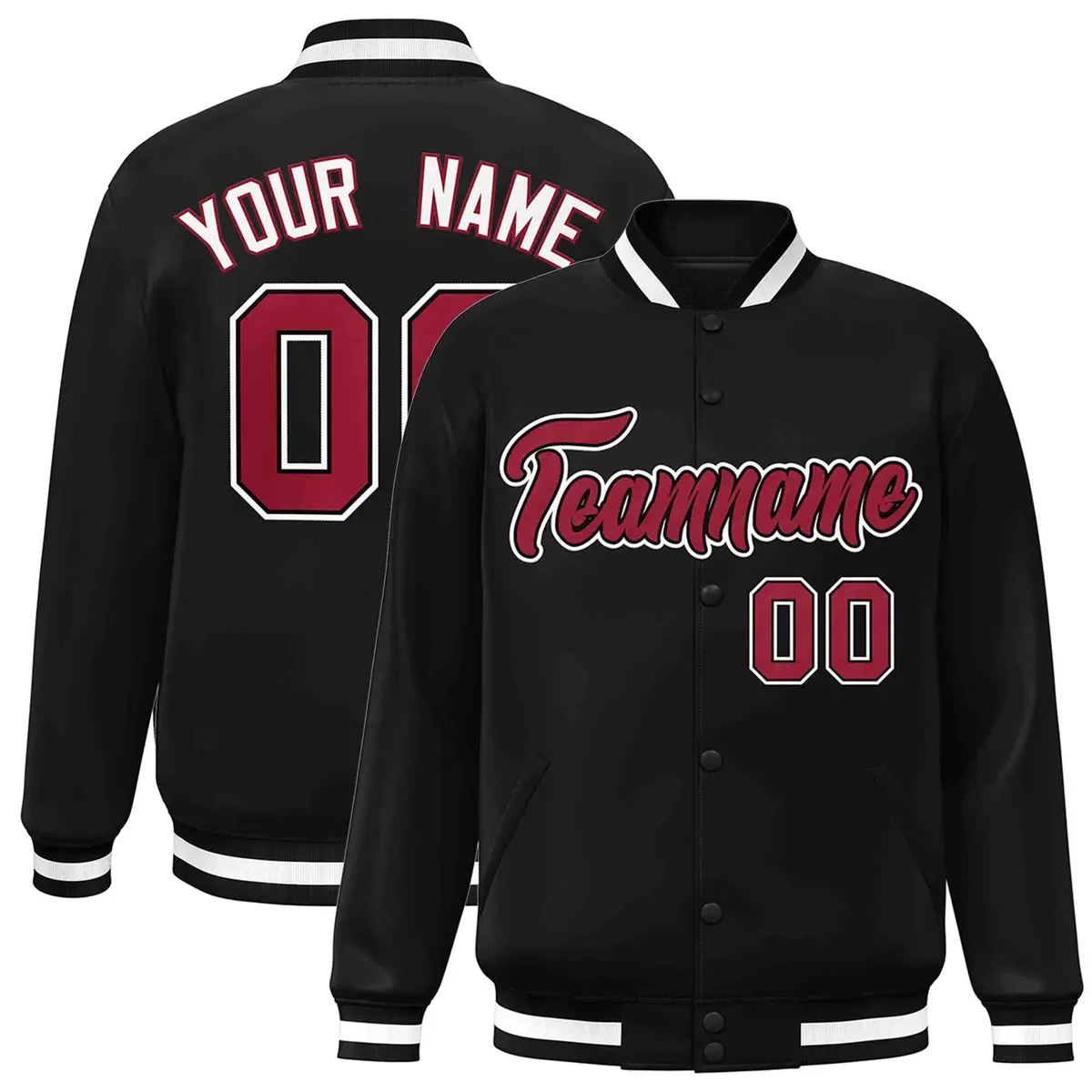 Black Crimson-Black Varsity Full-Snap Letterman Jacket