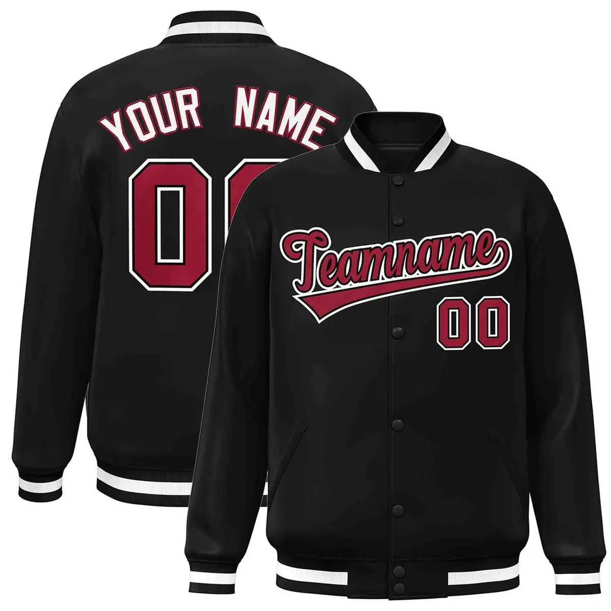 Black Crimson-Black Varsity Full-Snap Letterman Jacket