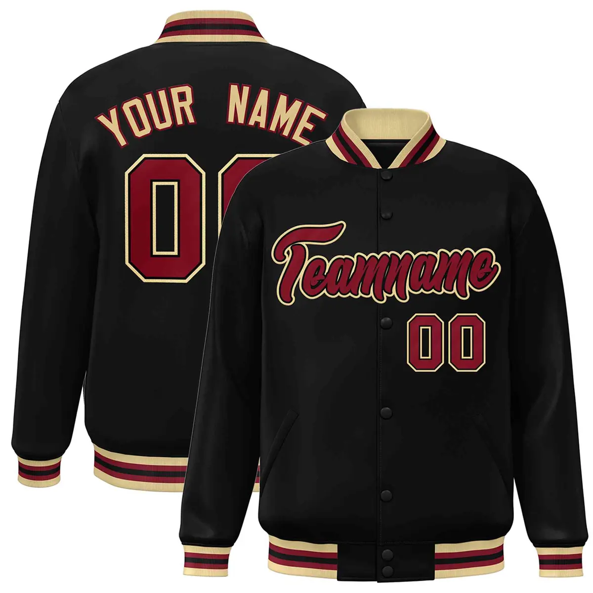 Black Crimson-Black Varsity Full-Snap Letterman Jacket