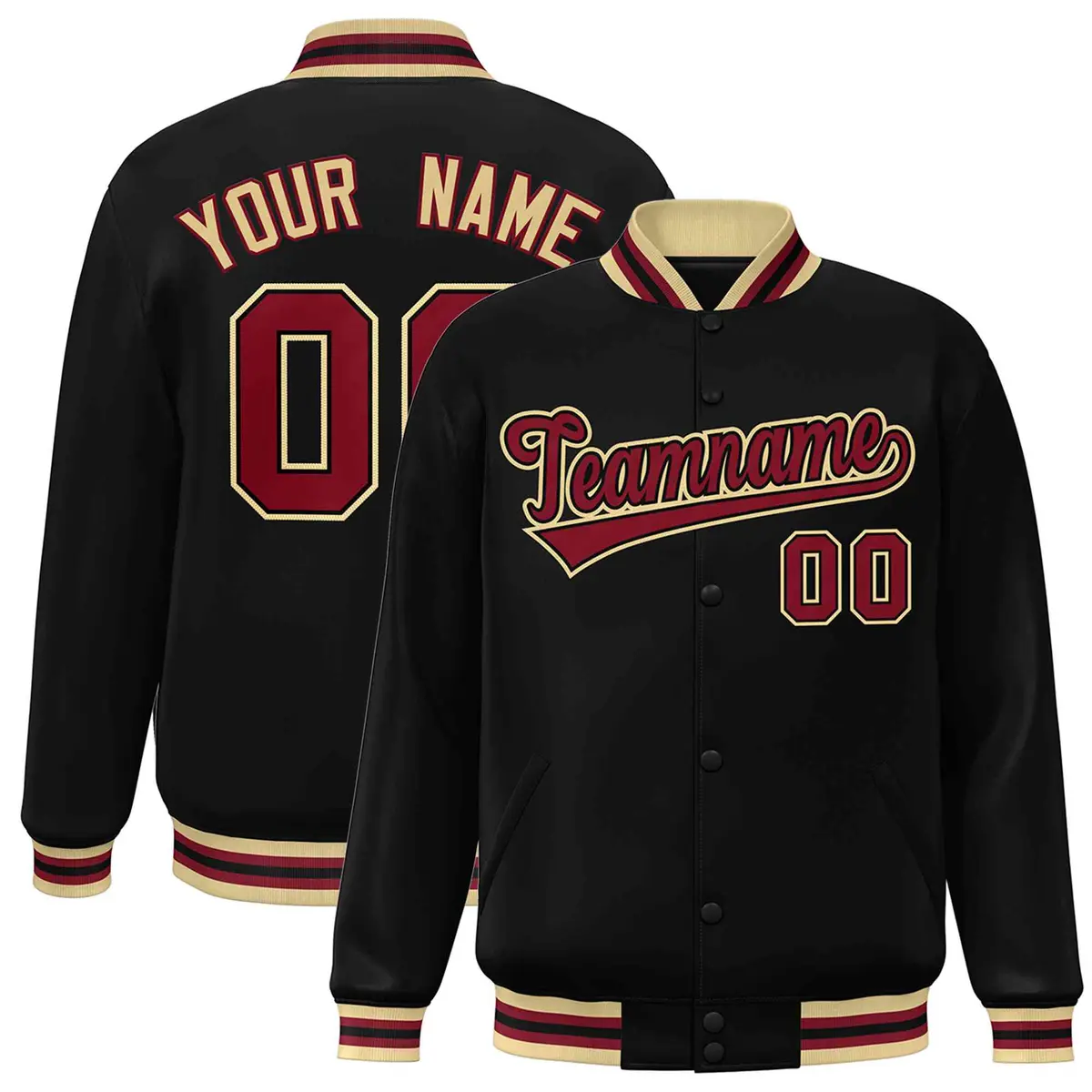 Black Crimson-Black Varsity Full-Snap Letterman Jacket