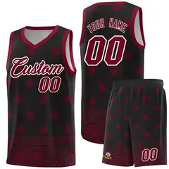 Black Crimson Cashew Pattern Basketball Jersey
