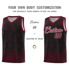Black Crimson Cashew Pattern Basketball Jersey 3