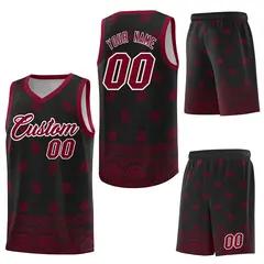 Black Crimson Cashew Pattern Basketball Jersey 6