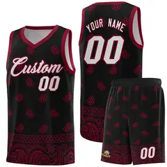 Black Crimson Cashew Pattern Basketball Jersey