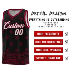 Black Crimson Cashew Pattern Basketball Jersey 2