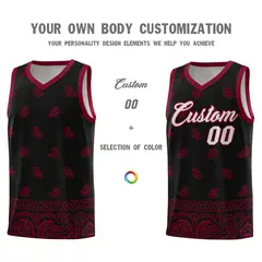 Black Crimson Cashew Pattern Basketball Jersey 3