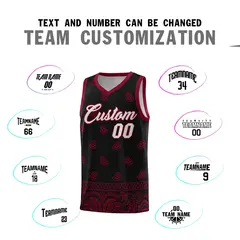 Black Crimson Cashew Pattern Basketball Jersey 4
