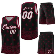 Black Crimson Cashew Pattern Basketball Jersey 6