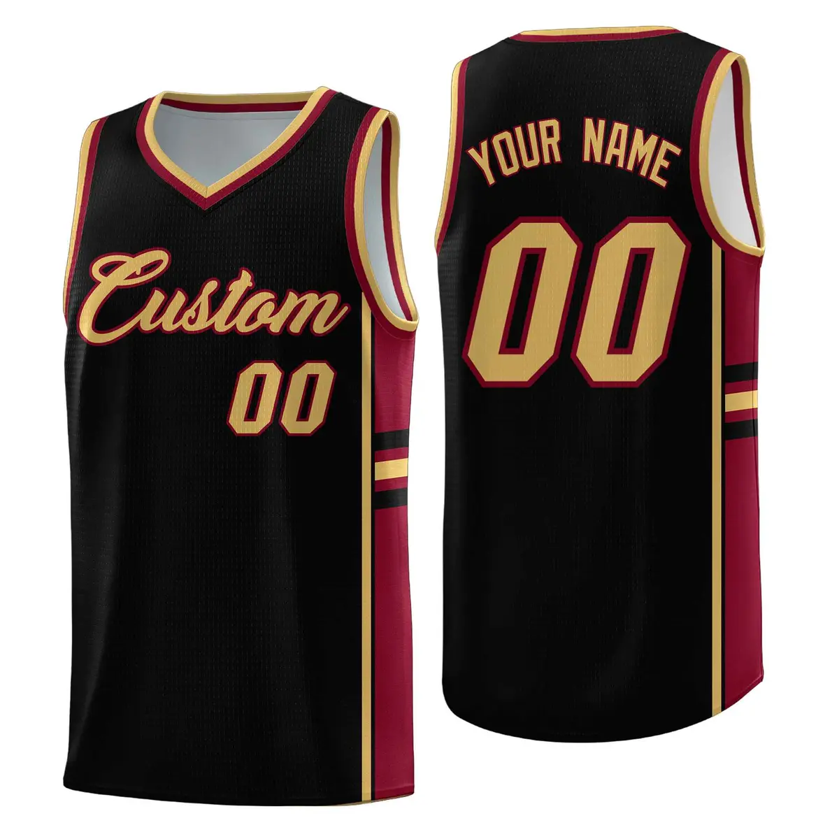Black Crimson Classic Color Block Varsity Basketball Jersey