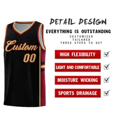 Black Crimson Classic Color Block Varsity Basketball Jersey 2