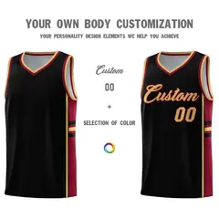 Black Crimson Classic Color Block Varsity Basketball Jersey 3