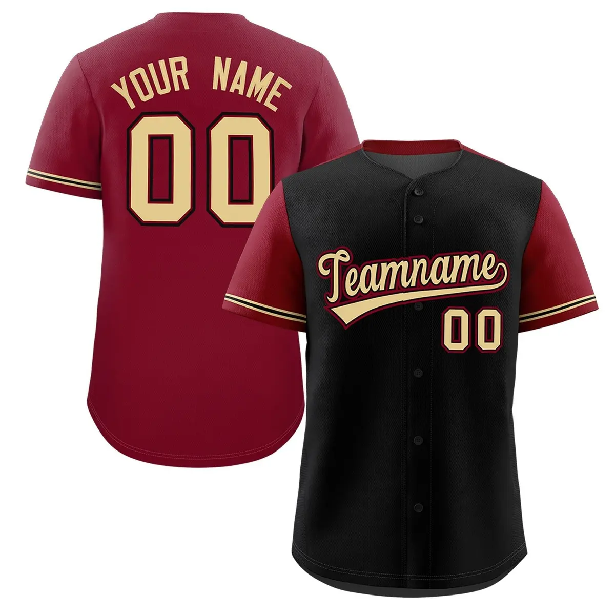 Black Crimson Color Block Raglan Sleeves Baseball Jersey