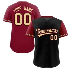 Black Crimson Color Block Raglan Sleeves Baseball Jersey