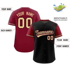 Black Crimson Color Block Raglan Sleeves Baseball Jersey 2