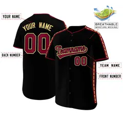 Black Crimson Color Block Side Dotted Line Baseball Jersey 2