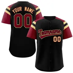 Black Crimson Contrast Raglan Sleeves Baseball Jersey 1