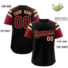 Black Crimson Contrast Raglan Sleeves Baseball Jersey 2