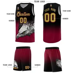Black Crimson Eagle Graffiti Pattern Basketball Jersey 3
