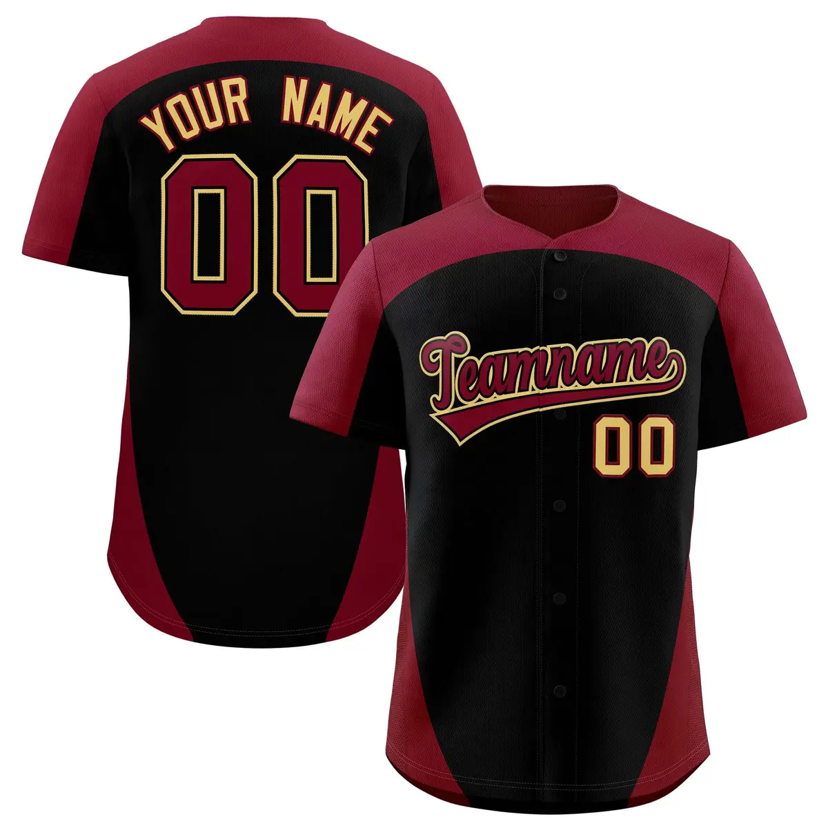 Black Crimson Edge Color Block Baseball Jersey