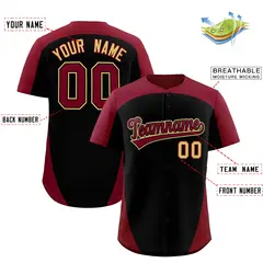 Black Crimson Edge Color Block Baseball Jersey 2