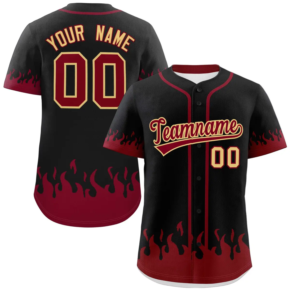 Black Crimson Flame Graffiti Authentic Baseball Jersey