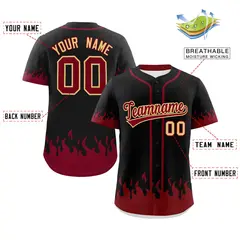 Black Crimson Flame Graffiti Authentic Baseball Jersey 2