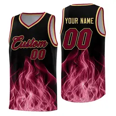 Black Crimson Flame Graffiti Drapable Basketball Jersey 1