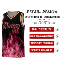 Black Crimson Flame Graffiti Drapable Basketball Jersey 2