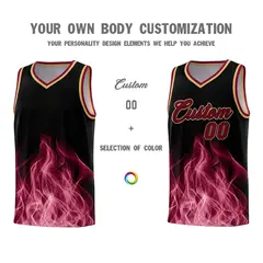 Black Crimson Flame Graffiti Drapable Basketball Jersey 3