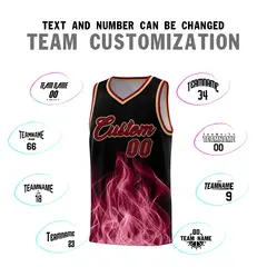 Black Crimson Flame Graffiti Drapable Basketball Jersey 4