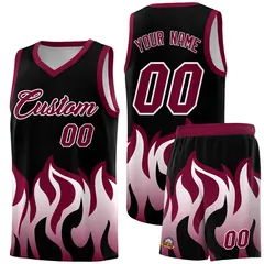 Black Crimson Flame Pattern Hem Basketball Jersey